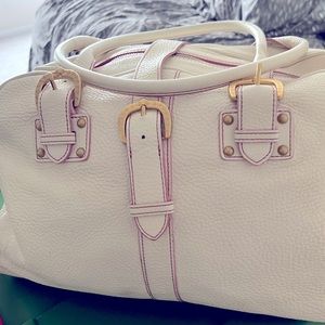 Dooney & Bourke fun white leather handbag with pink piping!